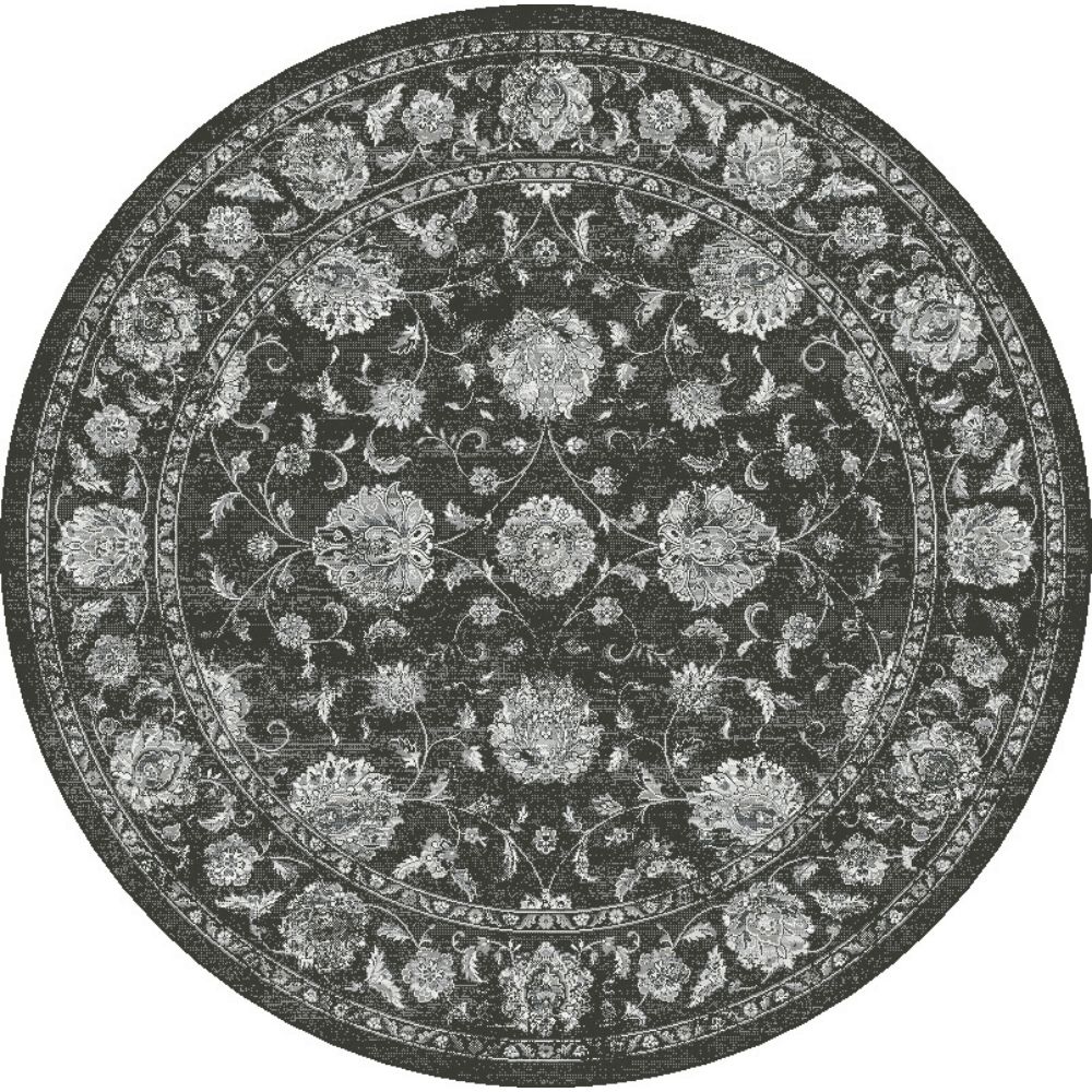 Dynamic Rugs 57126-3636 Ancient Garden 5.3 Ft. X 5.3 Ft. Round Rug in Charcoal/Silver